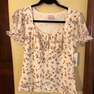 White and pink floral top